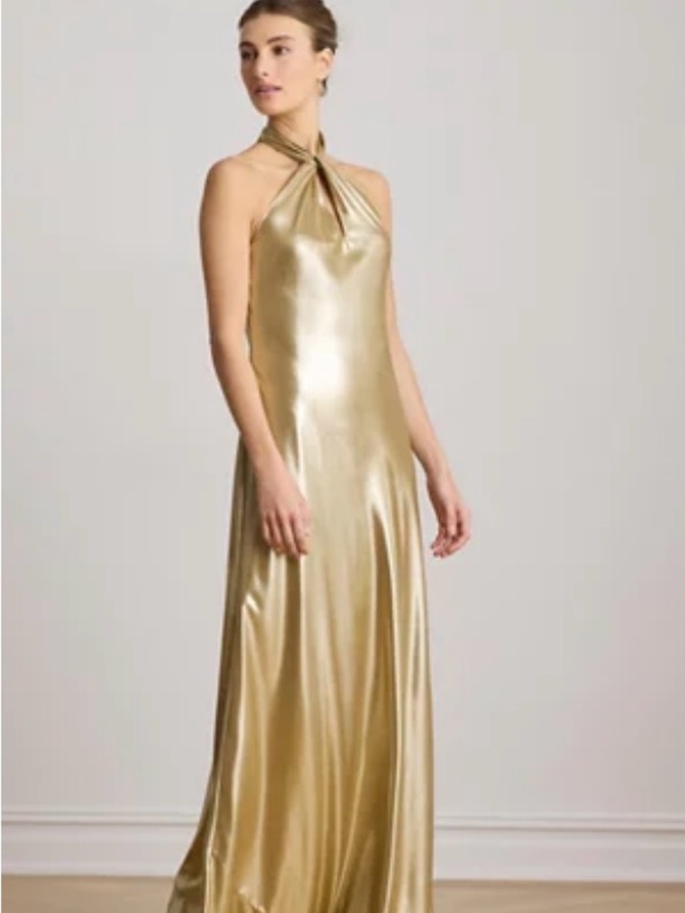 Ralph Lauren Metallic Gold Halter Maxi Dress